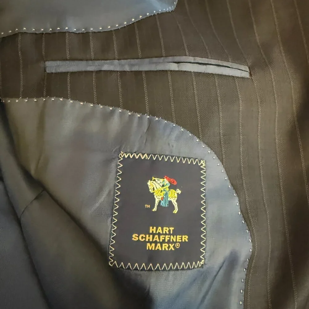Hart Schaffner Marx Pinstripe Wool Sport Coat Dinner Jacket Blazer Men 44L Navy
